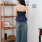 Arden Bubble Hem Ruched Tube Top (Navy)