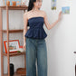 Arden Bubble Hem Ruched Tube Top (Navy)