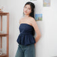 Arden Bubble Hem Ruched Tube Top (Navy)
