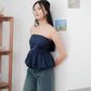 Arden Bubble Hem Ruched Tube Top (Navy)