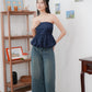 Arden Bubble Hem Ruched Tube Top (Navy)