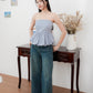 Arden Bubble Hem Ruched Tube Top (Pastel Blue)