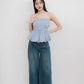 Arden Bubble Hem Ruched Tube Top (Pastel Blue)