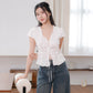 Luna White lace v-neck with ribbon