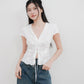 Luna White lace v-neck with ribbon