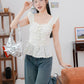 Hazel floral flutter sleeve top (cream)