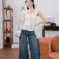 Hazel floral flutter sleeve top (cream)