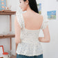 Hazel floral flutter sleeve top (cream)