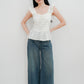 Hazel floral flutter sleeve top (cream)