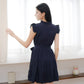 Sofia Flutter Ruffles Tiered Dress (Navy/ Black)