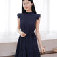 Sofia Flutter Ruffles Tiered Dress (Navy/ Black)
