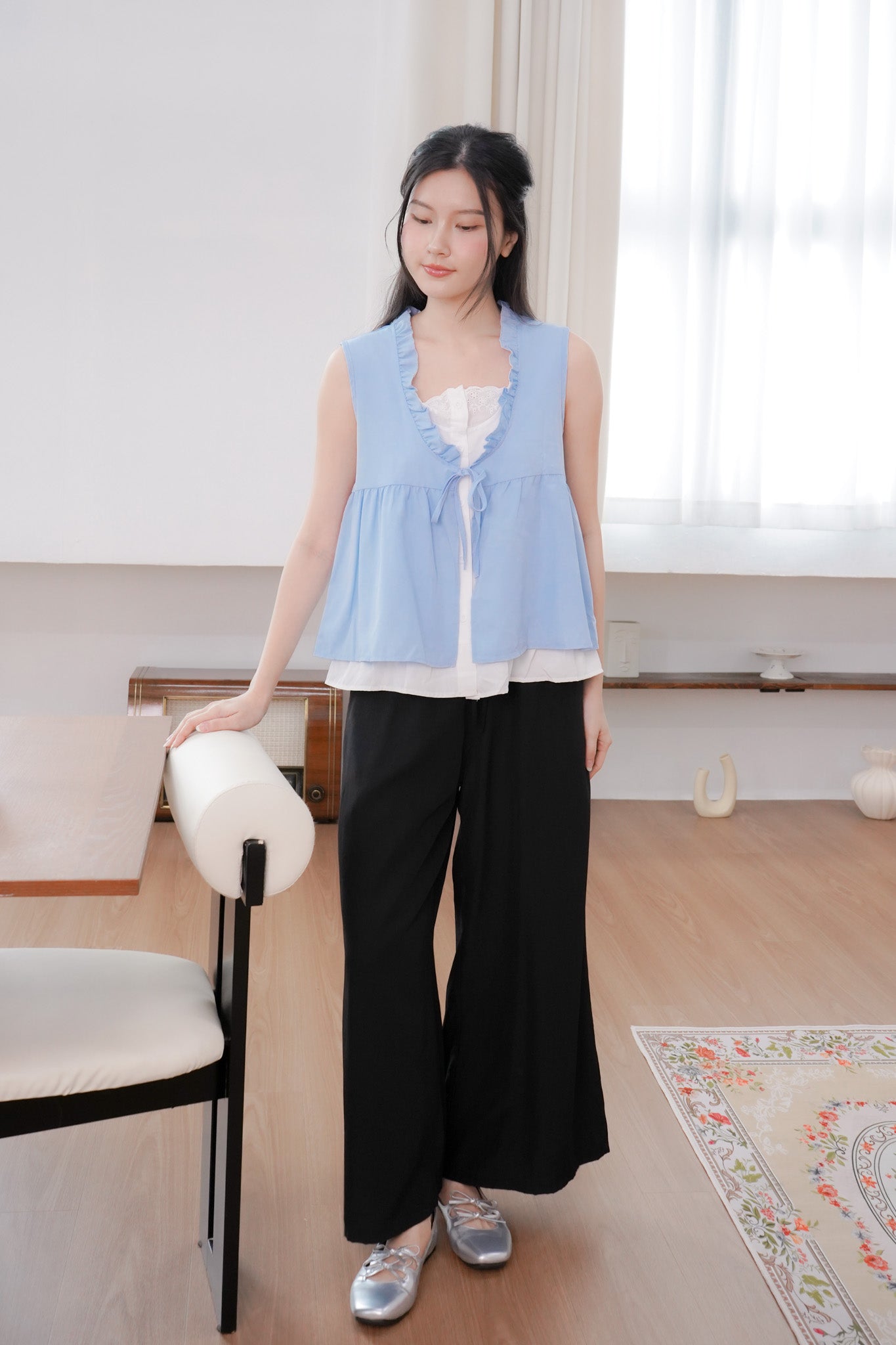 Matilda Ruffle Sleeveless top (non-detachable) (Sky blue)