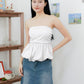 Arden Bubble Hem Ruched Tube Top (White)