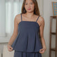 Harper sleeveless pleated babydoll top (Navy)