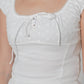 Zoey White lace u-shape cap sleeve cropped top (front ribbon)