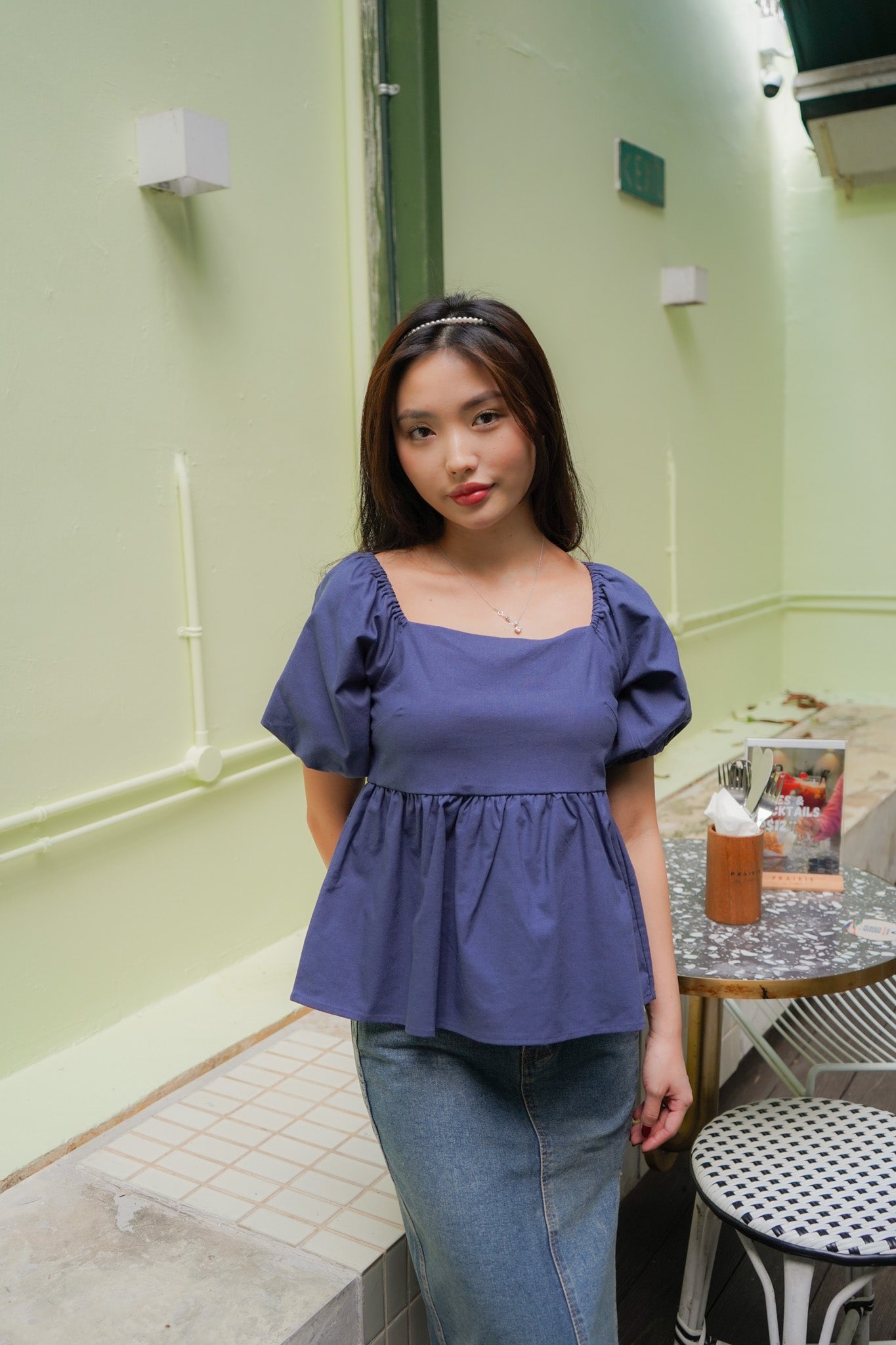 Sol Babydoll Backless Top (Navy Blue)