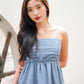 Carmen Pleated Mini Dress (Denim Blue)