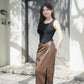 Emery Faux Leather Pencil Skirt (Dark brown)