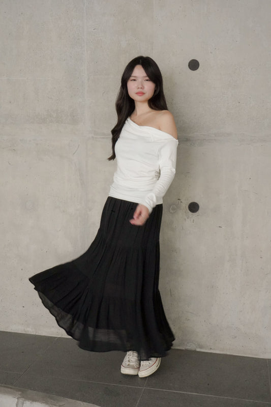 Leah Linen Tiered Skirt (Black)