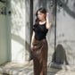 Emery Faux Leather Pencil Skirt (Dark brown)