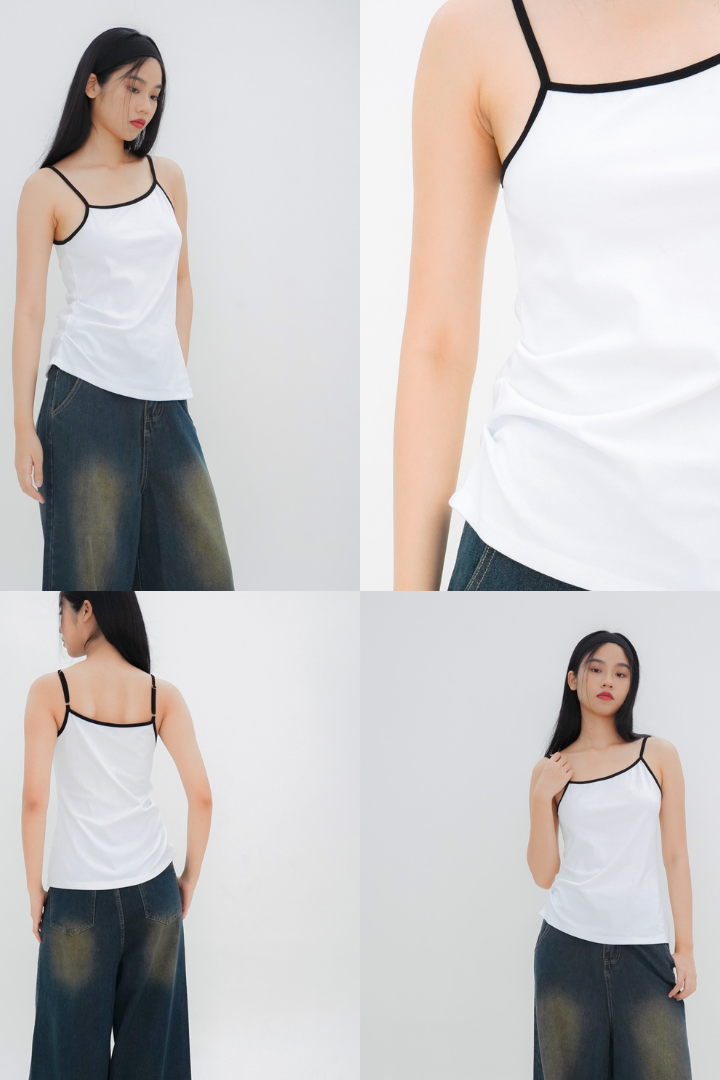 Skylar Contrast Trim Top (White)