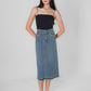 Mirin Frayed Hem Denim Midi Skirt