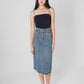 Mirin Frayed Hem Denim Midi Skirt