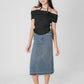 Mirin Frayed Hem Denim Midi Skirt