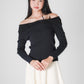 Austen Off Shoulder Knitted Top (Black)