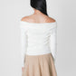 Austen Off Shoulder Knitted Top (White)