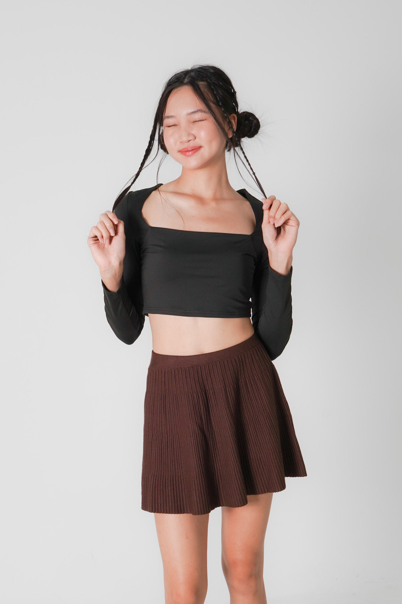 Gracie Pleated Mini Skirt (Mocha)