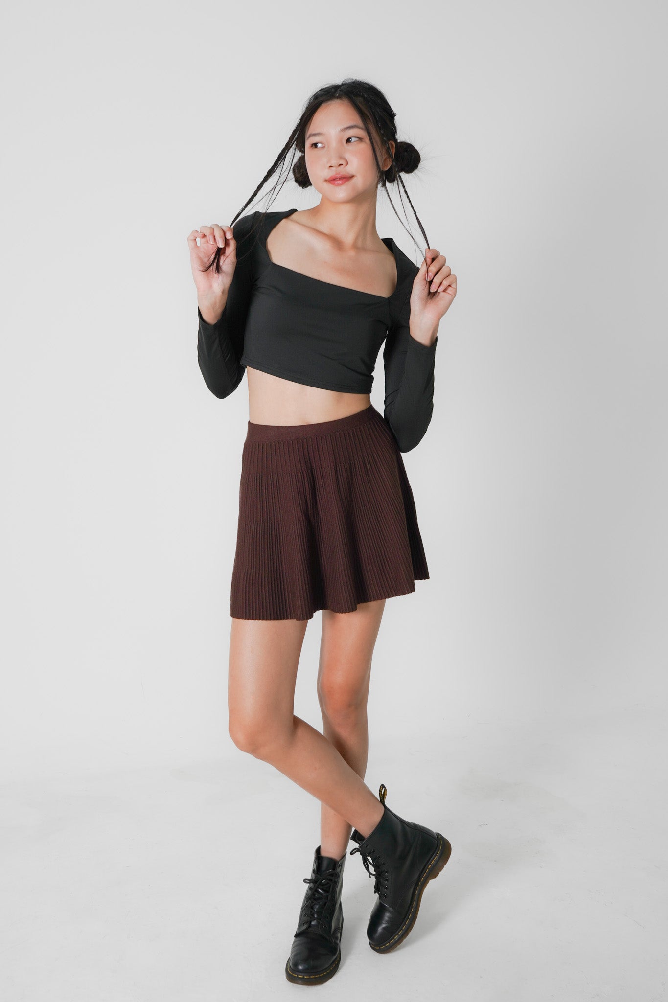 Gracie Pleated Mini Skirt (Mocha)