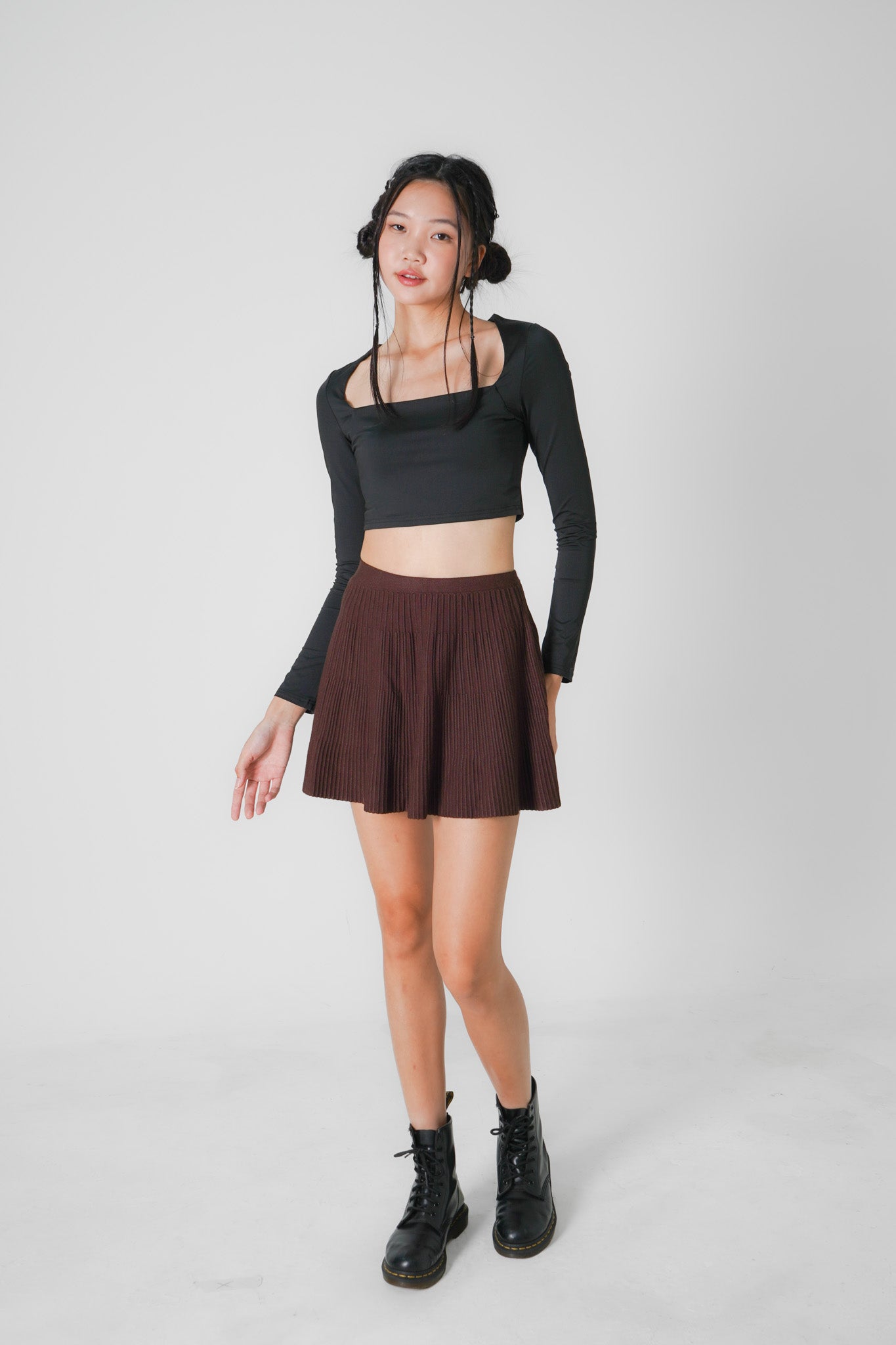 Gracie Pleated Mini Skirt (Mocha)