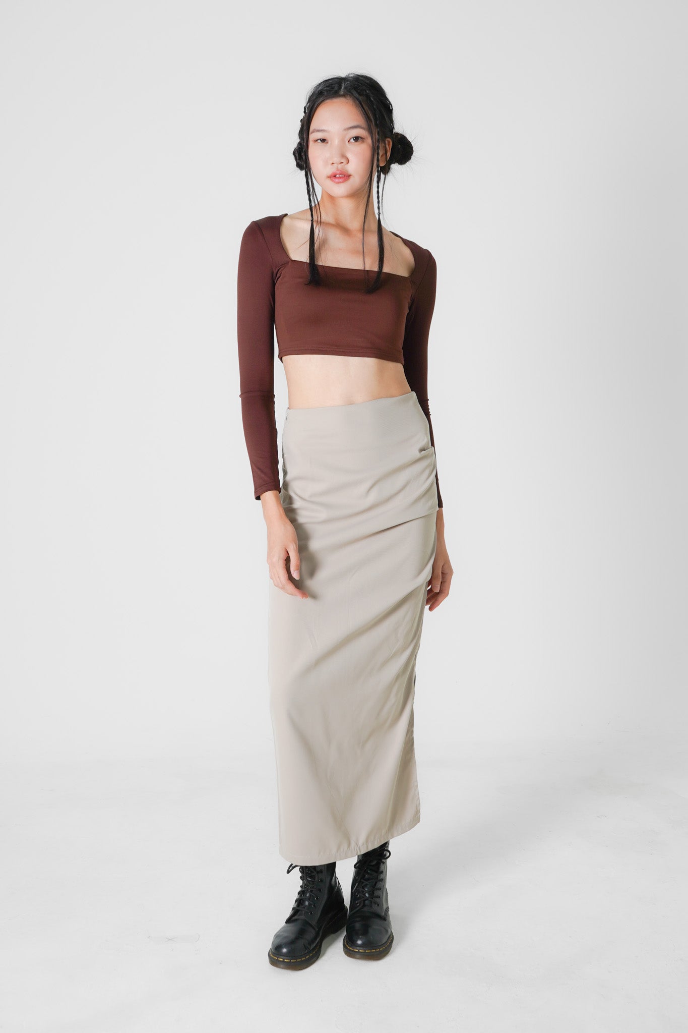 Aniya Pencil Maxi Skirt Khaki