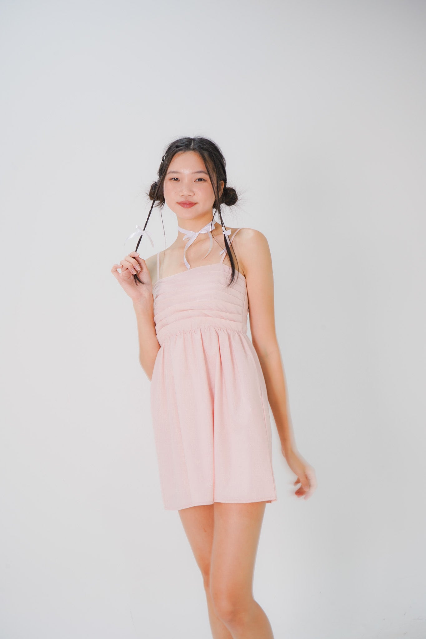 Carmen Pleated Mini Dress (Baby Pink)