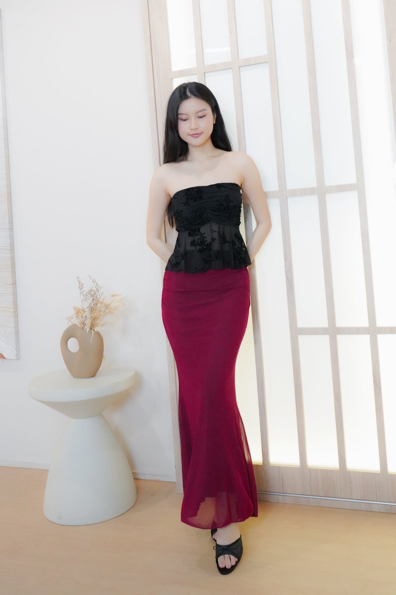 Ning Mesh Mermaid Skirt (Red)