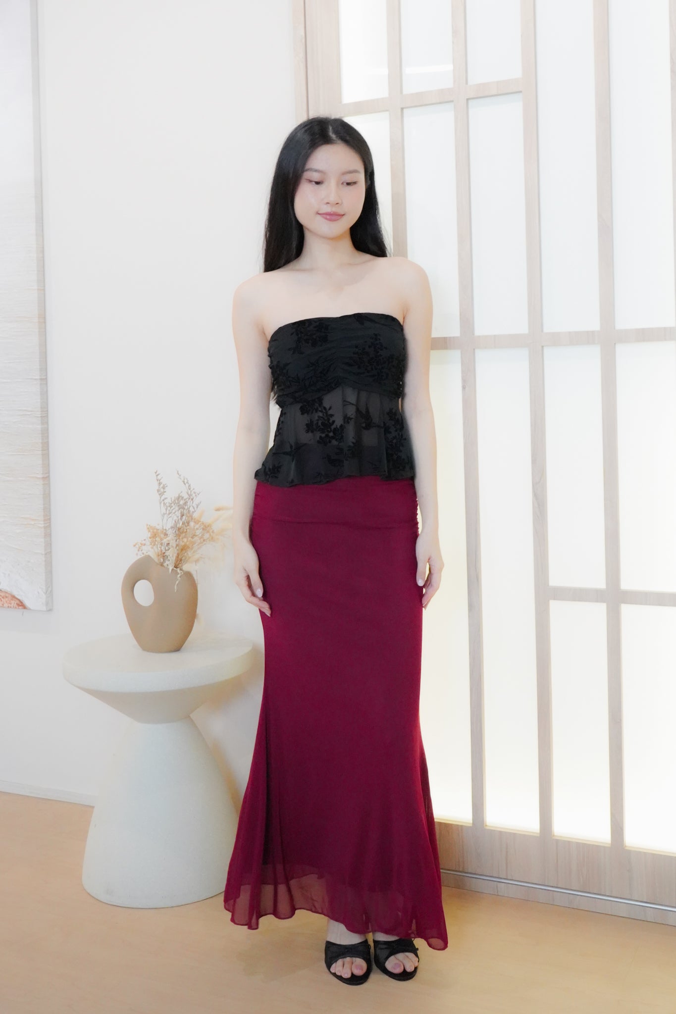 Ning Mesh Mermaid Skirt (Red)