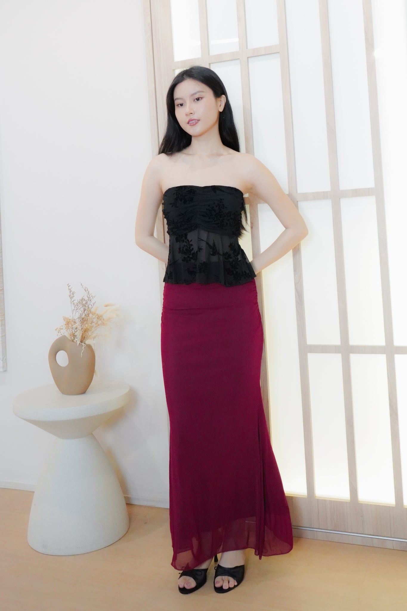 Ning Mesh Mermaid Skirt (Red)