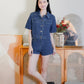 Nora Dark denim button crop top with high-waisted denim shorts