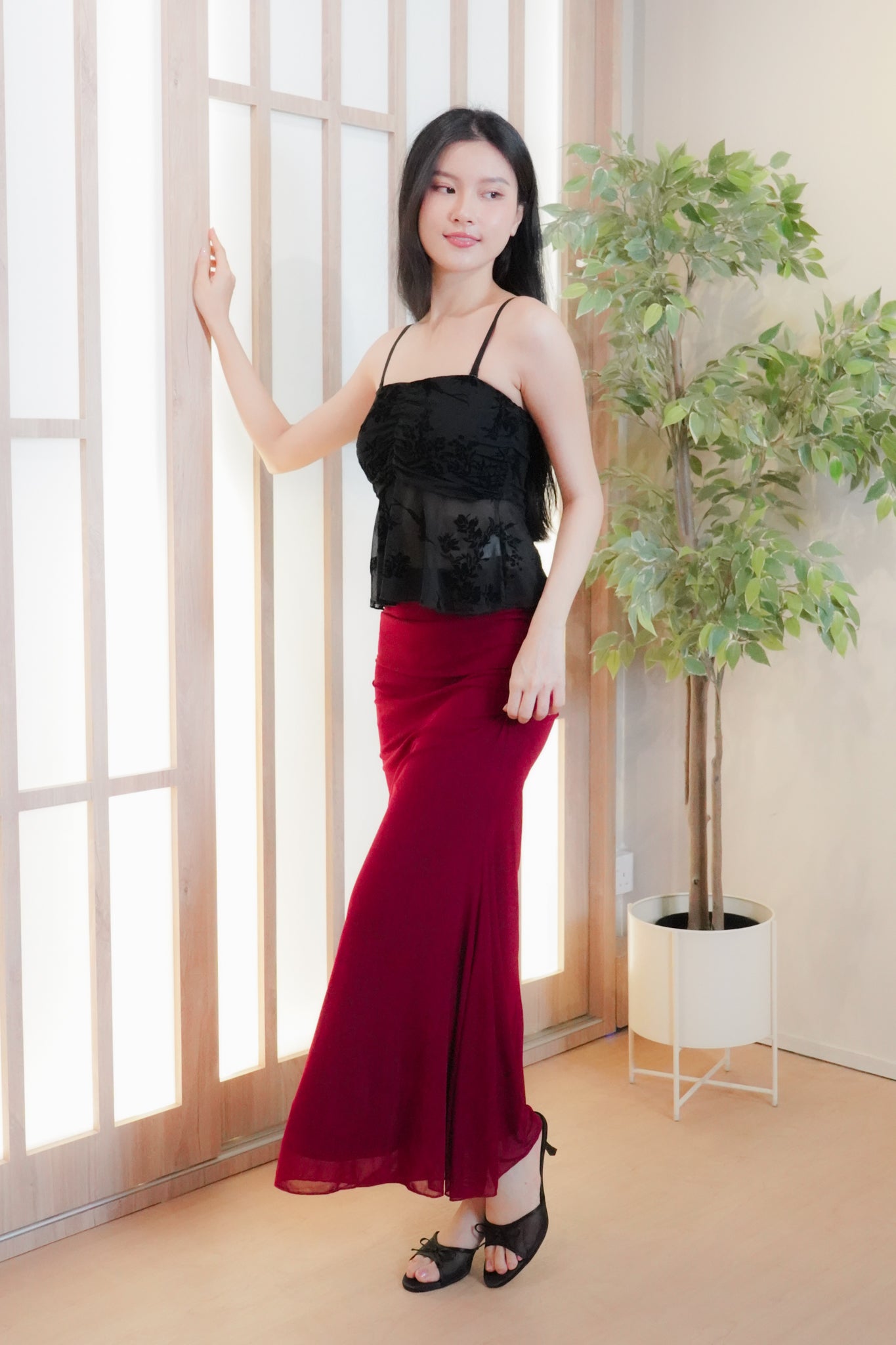 Ning Mesh Mermaid Skirt (Red)