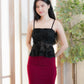 Jia Mesh Floral Top (with removable straps) (Black)