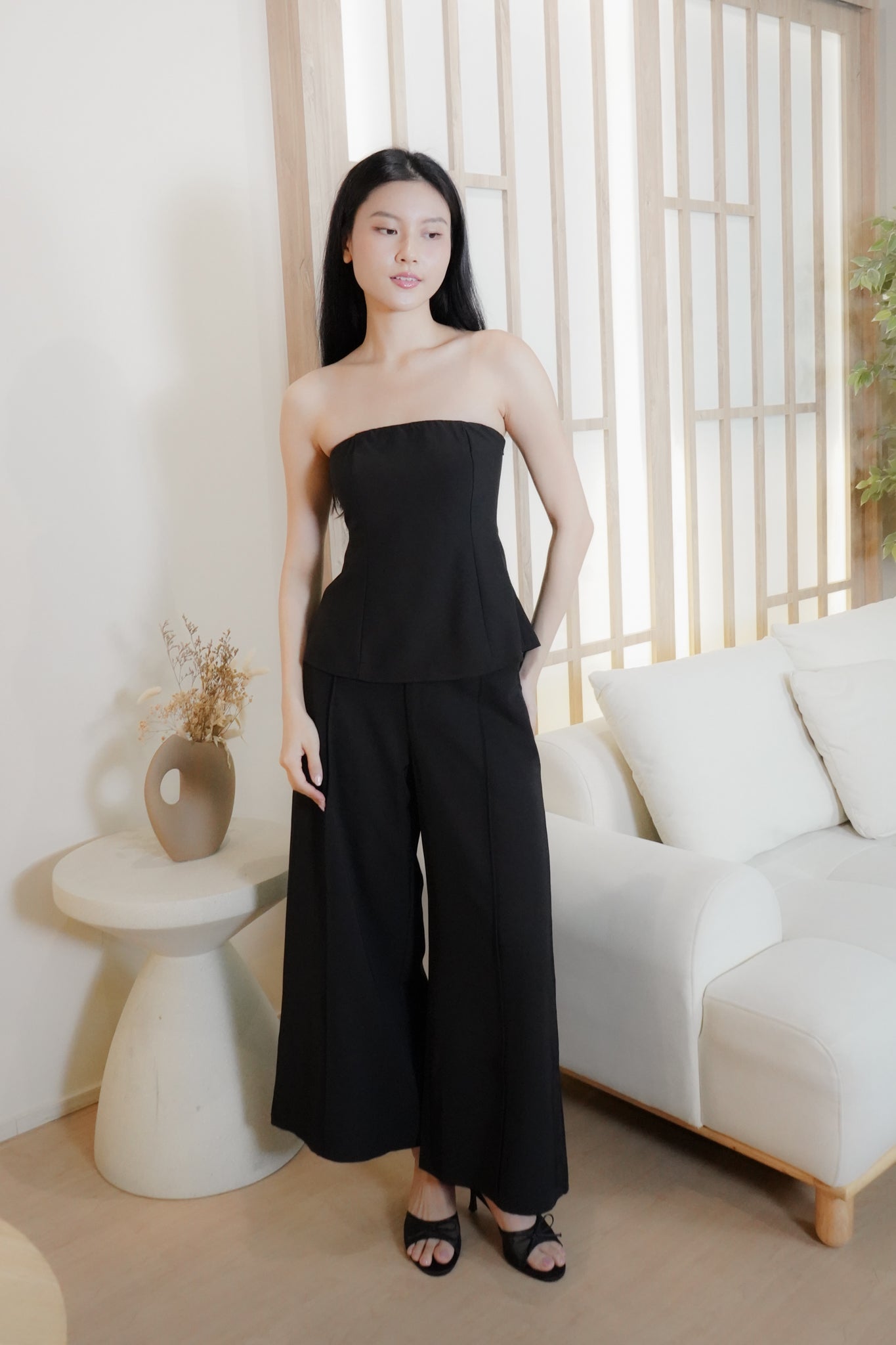 Zia Pintuck Wide Leg Pants (Black)