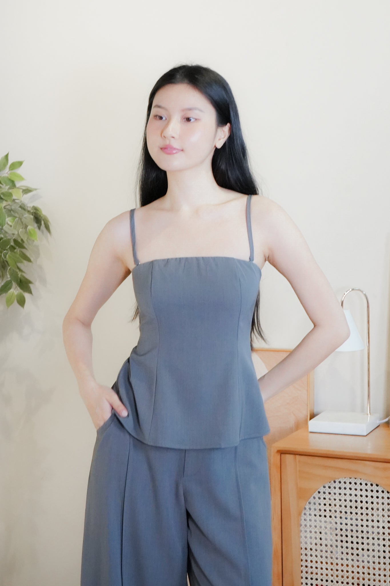 Zia Longline Top (with removable straps) (Grey)