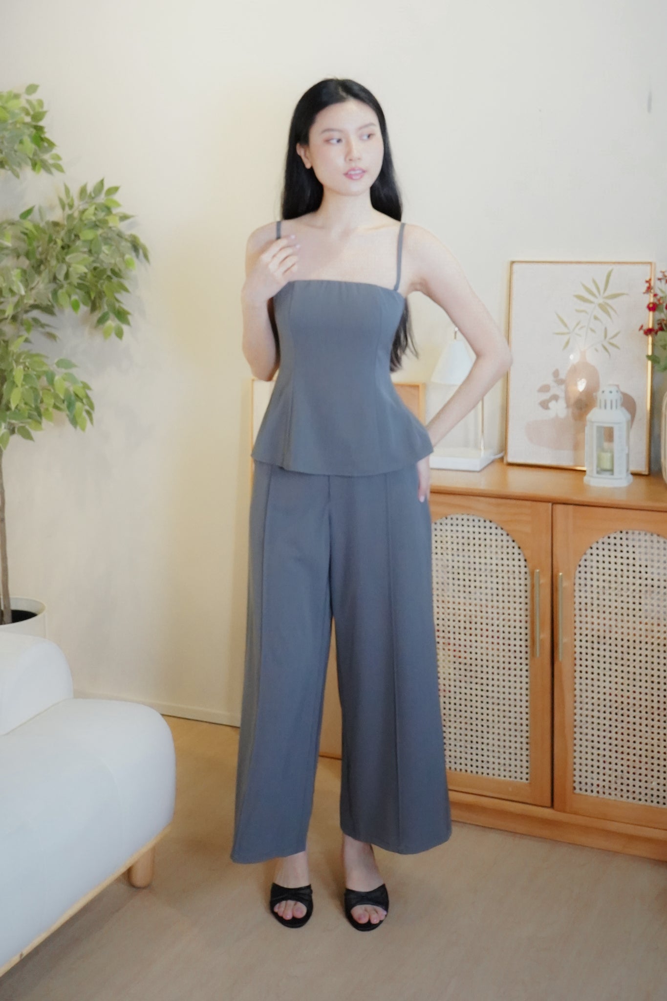 Zia Pintuck Wide Leg Pants (Grey)
