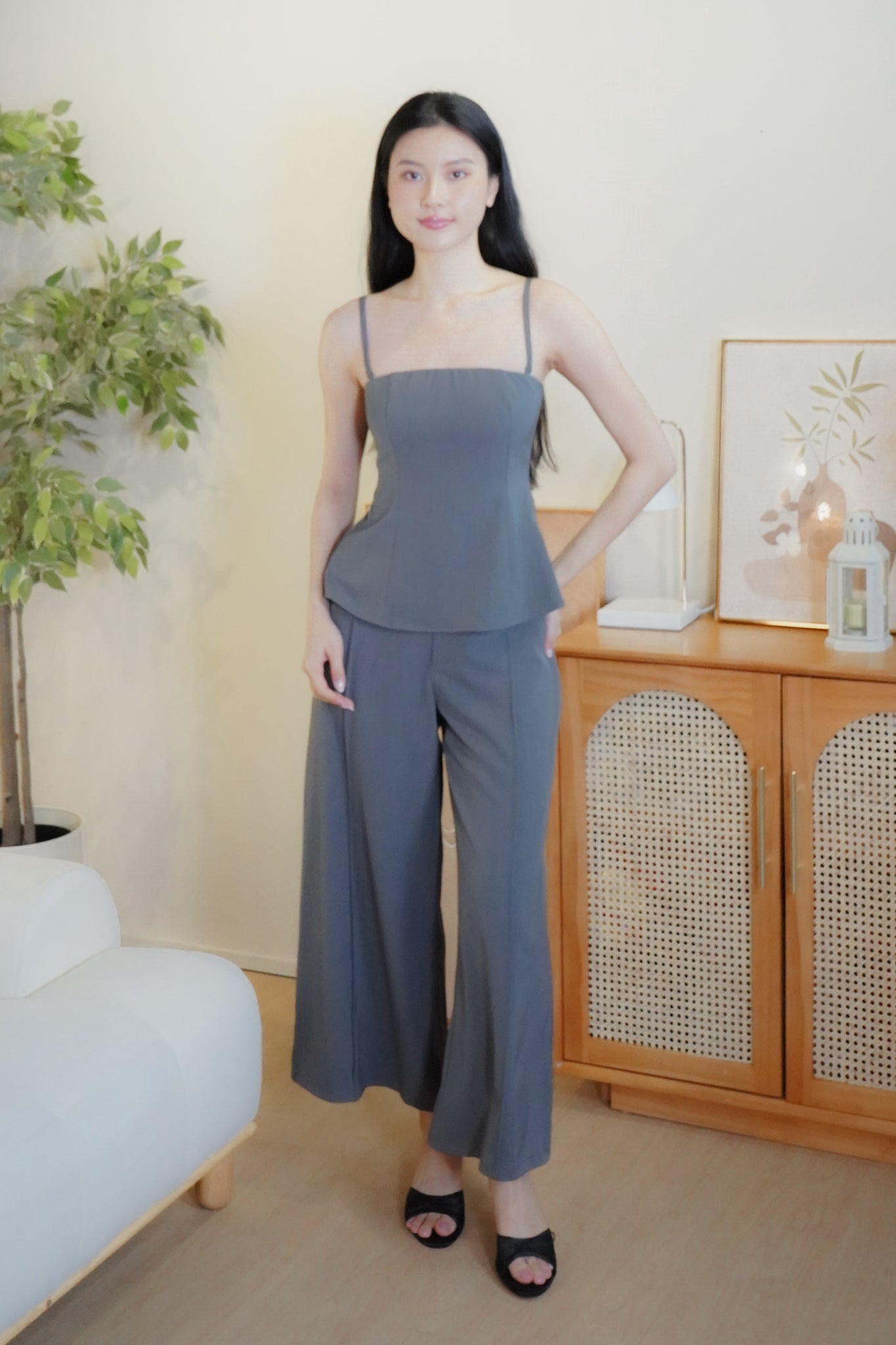 Zia Pintuck Wide Leg Pants (Grey)