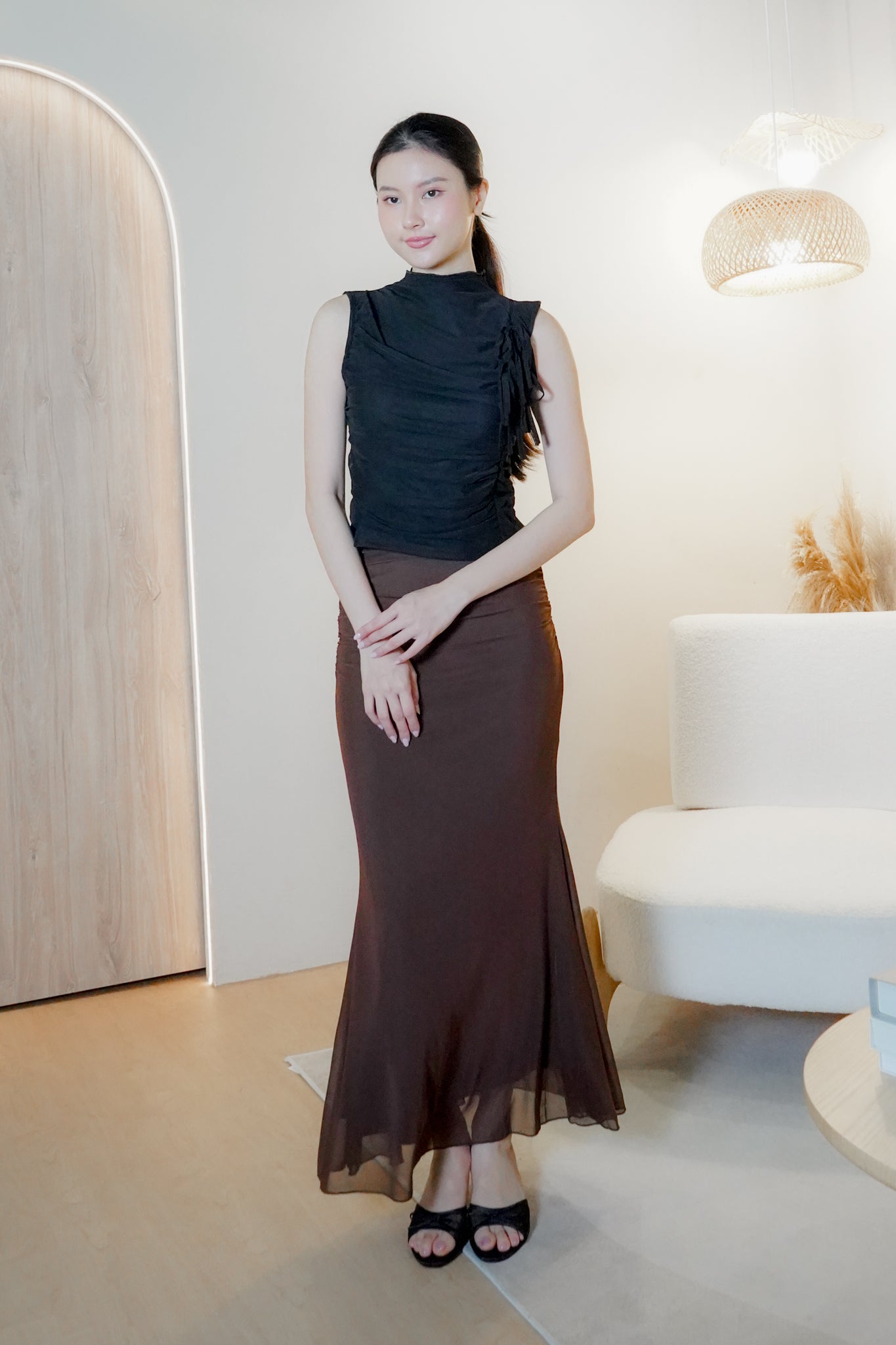 Ning Mesh Mermaid Skirt (Brown)