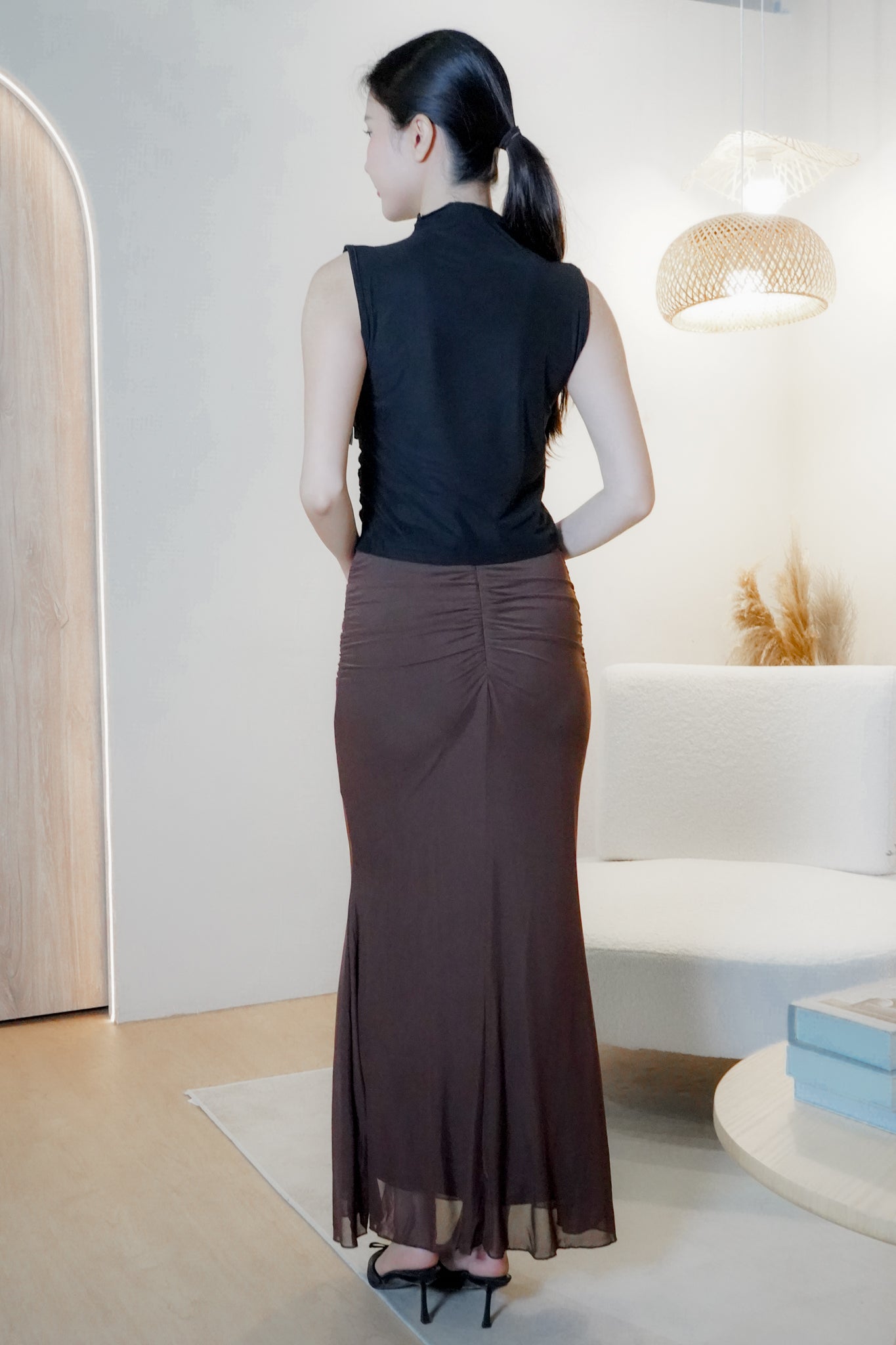 Ning Mesh Mermaid Skirt (Brown)