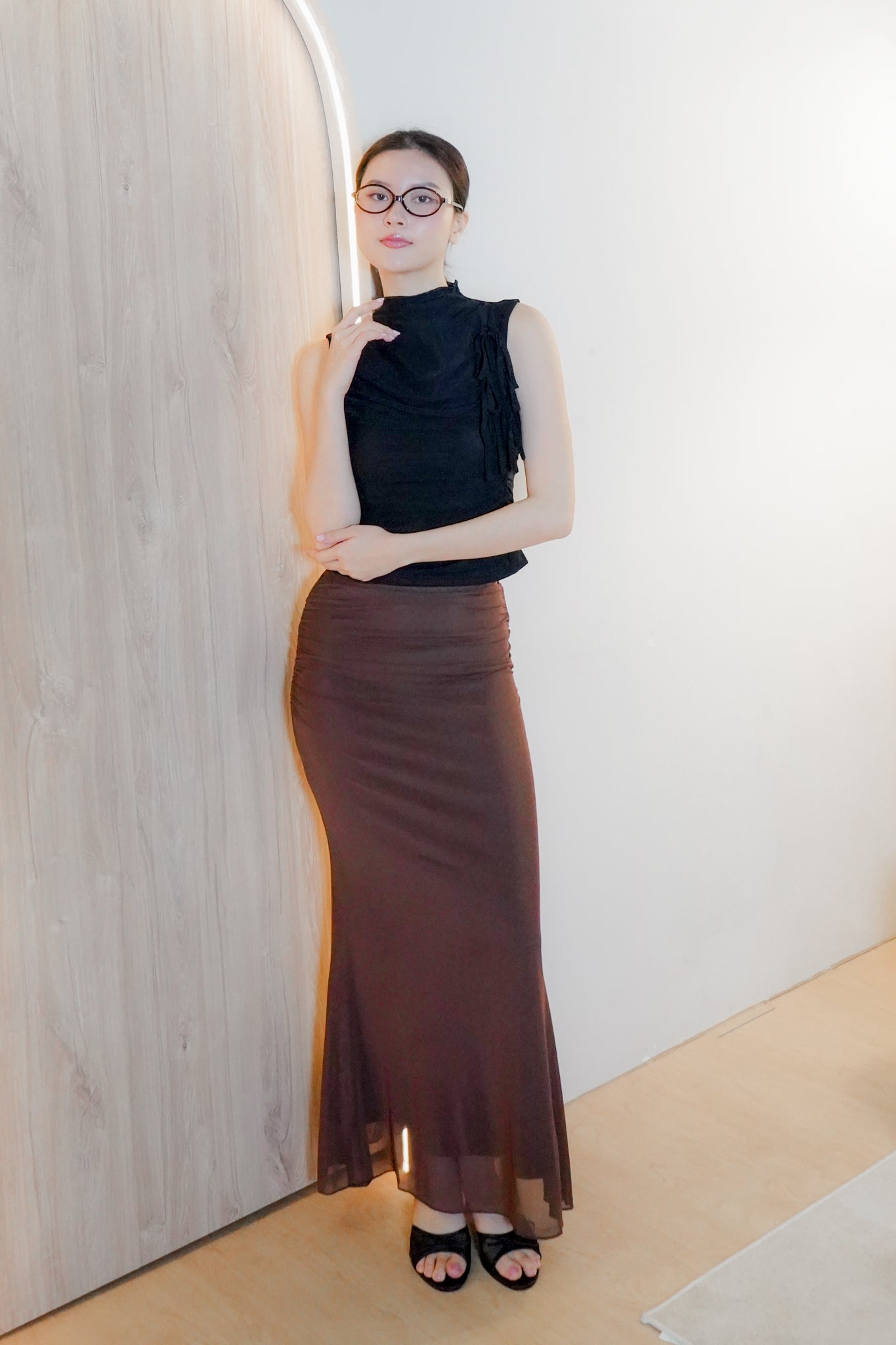 Ning Mesh Mermaid Skirt (Brown)