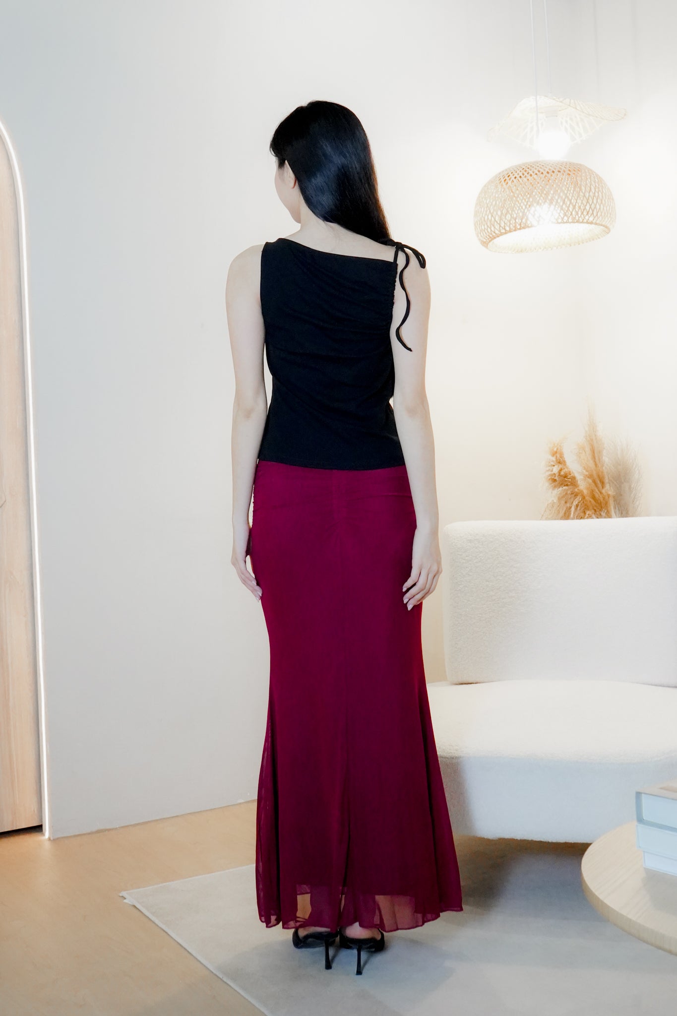 Jemma Asymmetrical draped top with strap (one side) (Black)