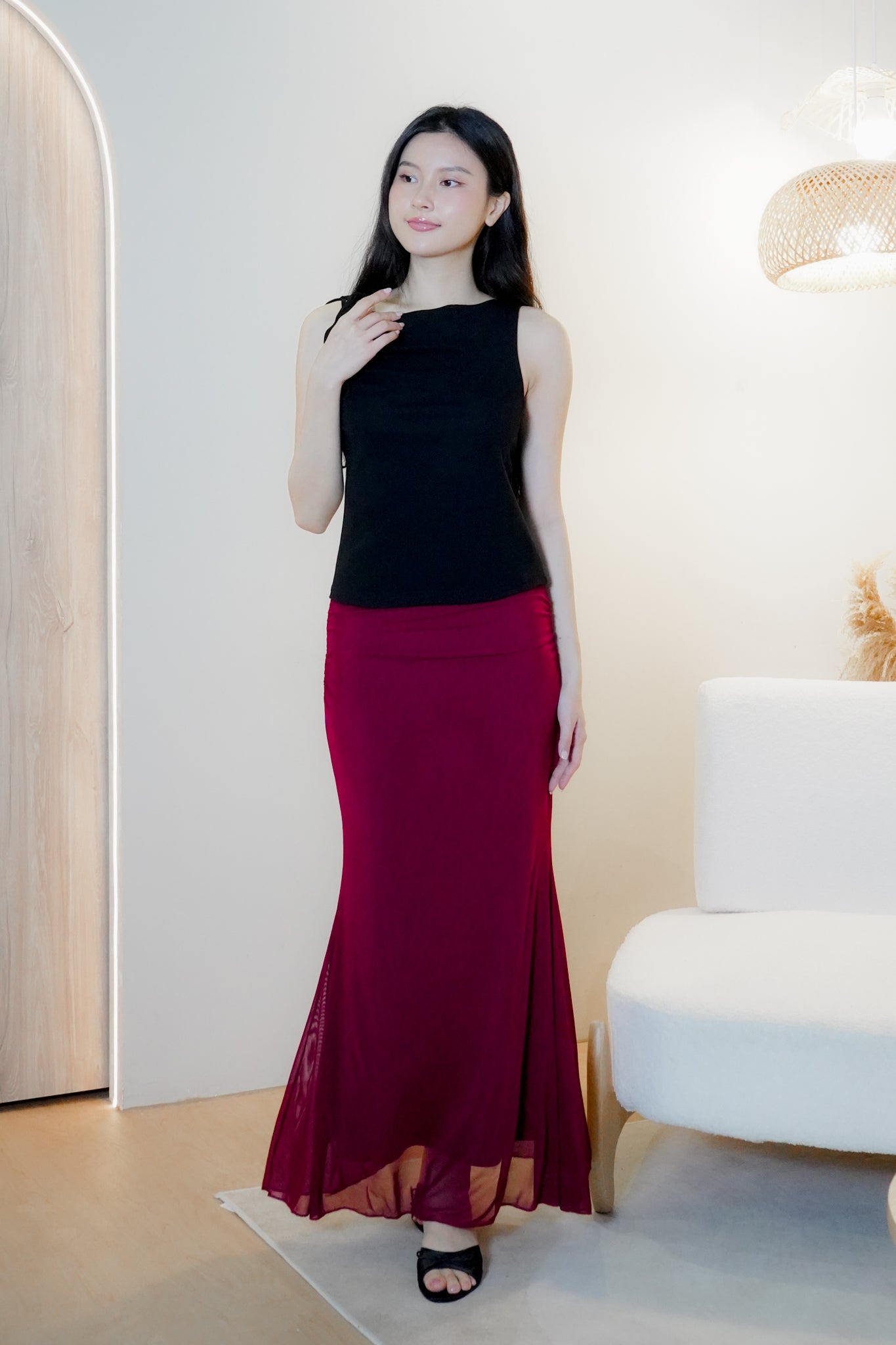 Jemma Asymmetrical draped top with strap (one side) (Black)